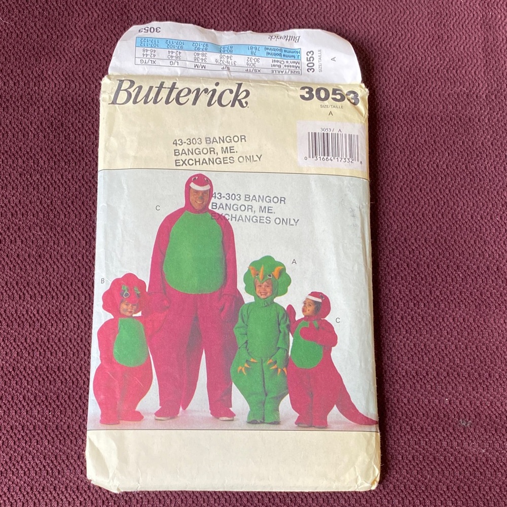 Butterick 3053  90s Dinosaur Costume Sewing Pattern Children 2-6x